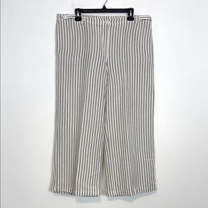 J. Jill Brown and White Striped Linen Blend Wide Leg Pants. Size 16.